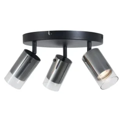 QAZQA Deckenstrahler|Aufbaustrahler*Deckenstrahler Gunmetal Rund 3-flammig drehbar und verstellbar - Drain