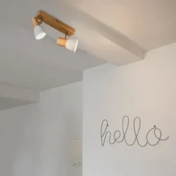 QAZQA Deckenstrahler|Aufbaustrahler*Deckenstrahler Holz und Weiß 2-flammig verstellbar - Thorin