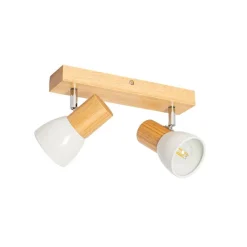 QAZQA Deckenstrahler|Aufbaustrahler*Deckenstrahler Holz und Weiß 2-flammig verstellbar - Thorin