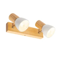 QAZQA Deckenstrahler|Aufbaustrahler*Deckenstrahler Holz und Weiß 2-flammig verstellbar - Thorin