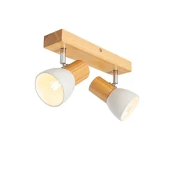 QAZQA Deckenstrahler|Aufbaustrahler*Deckenstrahler Holz und Weiß 2-flammig verstellbar - Thorin