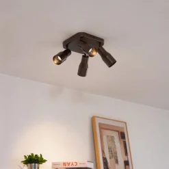 QAZQA Deckenstrahler|Aufbaustrahler*Deckenstrahler quadratisch dunkelbronzefarben GU10 50 mm 4-flammig - Stanley