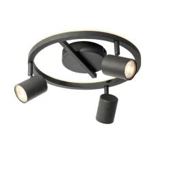 QAZQA Deckenstrahler|Aufbaustrahler*Deckenstrahler schwarz GU10 50mm 3-flammig rund inkl. Hintergrundbeleuchtung - Back Up