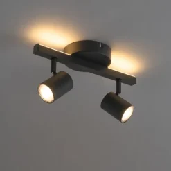 QAZQA Deckenstrahler|Aufbaustrahler*Deckenstrahler schwarz GU10 50mm 2-flammig inkl. Hintergrundbeleuchtung - Back Up