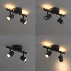 QAZQA Deckenstrahler|Aufbaustrahler*Deckenstrahler schwarz GU10 50mm 2-flammig inkl. Hintergrundbeleuchtung - Back Up