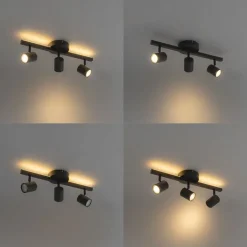 QAZQA Deckenstrahler|Aufbaustrahler*Deckenstrahler schwarz GU10 50mm 3-flammig inkl. Hintergrundbeleuchtung - Back Up