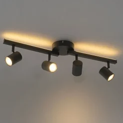 QAZQA Deckenstrahler|Aufbaustrahler*Deckenstrahler schwarz GU10 50mm 4-flammig inkl. Hintergrundbeleuchtung - Back Up