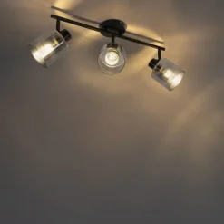 QAZQA Deckenstrahler|Aufbaustrahler*Deckenstrahler schwarz mit Rauchglas 3-flammig verstellbar - Laura