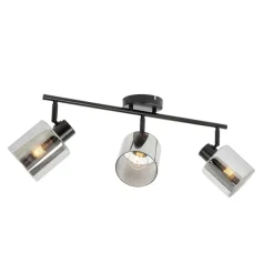 QAZQA Deckenstrahler|Aufbaustrahler*Deckenstrahler schwarz mit Rauchglas 3-flammig verstellbar - Laura