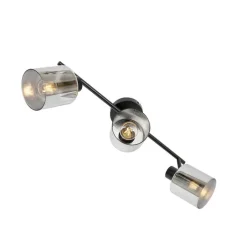 QAZQA Deckenstrahler|Aufbaustrahler*Deckenstrahler schwarz mit Rauchglas 3-flammig verstellbar - Laura