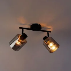 QAZQA Deckenstrahler|Aufbaustrahler*Deckenstrahler schwarz mit Rauchglas 2-flammig verstellbar - Laura