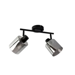 QAZQA Deckenstrahler|Aufbaustrahler*Deckenstrahler schwarz mit Rauchglas 2-flammig verstellbar - Laura