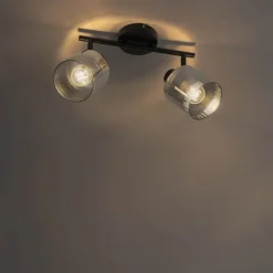 QAZQA Deckenstrahler|Aufbaustrahler*Deckenstrahler schwarz mit Rauchglas 2-flammig verstellbar - Laura