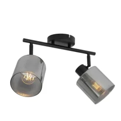 QAZQA Deckenstrahler|Aufbaustrahler*Deckenstrahler schwarz mit Rauchglas 2-flammig verstellbar - Laura