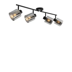 QAZQA Schlafzimmerlampen|Küchenlampen*Deckenstrahler schwarz mit Rauchglas 4-flammig verstellbar - Laura