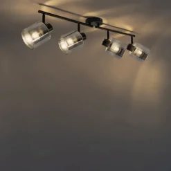 QAZQA Schlafzimmerlampen|Küchenlampen*Deckenstrahler schwarz mit Rauchglas 4-flammig verstellbar - Laura