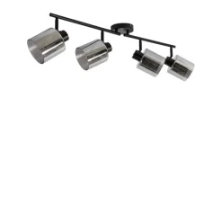 QAZQA Schlafzimmerlampen|Küchenlampen*Deckenstrahler schwarz mit Rauchglas 4-flammig verstellbar - Laura