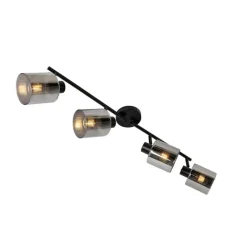 QAZQA Schlafzimmerlampen|Küchenlampen*Deckenstrahler schwarz mit Rauchglas 4-flammig verstellbar - Laura