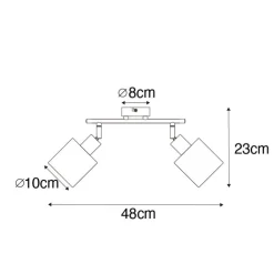 QAZQA Deckenstrahler|Aufbaustrahler*Deckenstrahler Stahl mit weißem Schirm 2-Licht verstellbar - Hetta