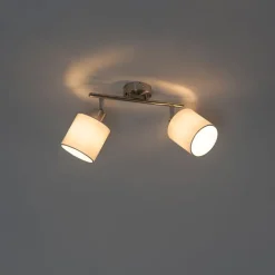 QAZQA Deckenstrahler|Aufbaustrahler*Deckenstrahler Stahl mit weißem Schirm 2-Licht verstellbar - Hetta