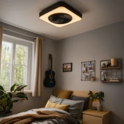 QAZQA Deckenventilator Mit Licht|Schlafzimmerlampen*Deckenventilator eckig schwarz inkl. LED dimmbar - Climo