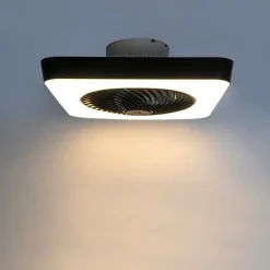 QAZQA Deckenventilator Mit Licht|Schlafzimmerlampen*Deckenventilator eckig schwarz inkl. LED dimmbar - Climo