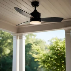 QAZQA Gartenbeleuchtung|Led-Außenleuchten*Deckenventilator für Außenbereich schwarz 91,3 cm inkl. LED Dimmbar mit Fernbedienung IP44 - Toledo