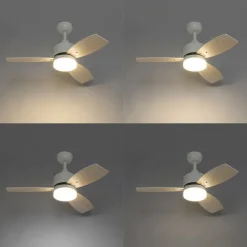 QAZQA Led-Außenleuchten|Wohnzimmerlampen*Deckenventilator für Außenbereich weiß mit Holzaufdruck 91,3 cm inkl. LED Dimmbar mit Fernbedienung IP44 - Toledo