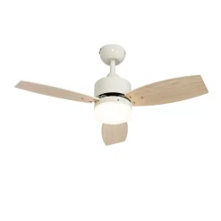 QAZQA Led-Außenleuchten|Wohnzimmerlampen*Deckenventilator für Außenbereich weiß mit Holzaufdruck 91,3 cm inkl. LED Dimmbar mit Fernbedienung IP44 - Toledo