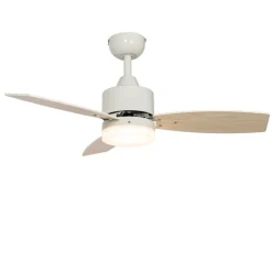 QAZQA Led-Außenleuchten|Wohnzimmerlampen*Deckenventilator für Außenbereich weiß mit Holzaufdruck 91,3 cm inkl. LED Dimmbar mit Fernbedienung IP44 - Toledo