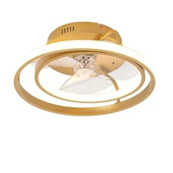 QAZQA Deckenventilator Mit Licht|Wohnzimmerlampen*Deckenventilator Gold 46,5 cm inkl. LED mit Fernbedienung - Kees