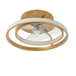 QAZQA Deckenventilator Mit Licht|Wohnzimmerlampen*Deckenventilator Gold 46,5 cm inkl. LED mit Fernbedienung - Kees