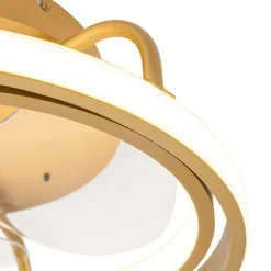 QAZQA Deckenventilator Mit Licht|Wohnzimmerlampen*Deckenventilator Gold 46,5 cm inkl. LED mit Fernbedienung - Kees