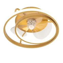 QAZQA Deckenventilator Mit Licht|Wohnzimmerlampen*Deckenventilator Gold 46,5 cm inkl. LED mit Fernbedienung - Kees