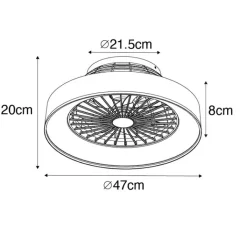 QAZQA Deckenventilator Mit Licht|Wohnzimmerlampen*Deckenventilator grau mit Sterneffekt 47cm inkl. LED Dimmbar mit Fernbedienung - Emily