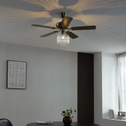 QAZQA Deckenventilator Mit Licht|Wohnzimmerlampen*Deckenventilator Messing mit Holz 107,5 cm mit Zugschalter - Mistral Karel