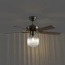QAZQA Deckenventilator Mit Licht|Wohnzimmerlampen*Deckenventilator Messing mit Holz 107,5 cm mit Zugschalter - Mistral Karel