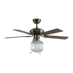 QAZQA Deckenventilator Mit Licht|Wohnzimmerlampen*Deckenventilator Messing mit Holz 107,5 cm mit Zugschalter - Mistral Karel