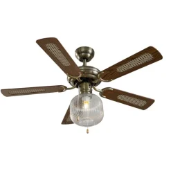 QAZQA Deckenventilator Mit Licht|Wohnzimmerlampen*Deckenventilator Messing mit Holz 107,5 cm mit Zugschalter - Mistral Karel
