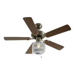 QAZQA Deckenventilator Mit Licht|Wohnzimmerlampen*Deckenventilator Messing mit Holz 107,5 cm mit Zugschalter - Mistral Karel