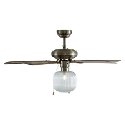 QAZQA Deckenventilator Mit Licht|Wohnzimmerlampen*Deckenventilator Messing mit Holz 107,5 cm mit Zugschalter - Mistral Karel