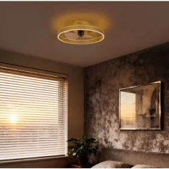 QAZQA Deckenventilator Mit Licht|Wohnzimmerlampen*Deckenventilator Messing 50cm inkl. LED Dimmbar mit Fernbedienung - Maddy