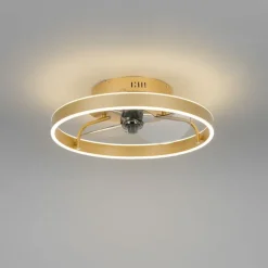 QAZQA Deckenventilator Mit Licht|Wohnzimmerlampen*Deckenventilator Messing 50cm inkl. LED Dimmbar mit Fernbedienung - Maddy