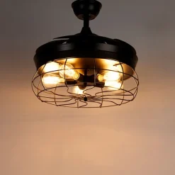 QAZQA Deckenventilator Mit Licht|Wohnzimmerlampen*Deckenventilator schwarz mit einziehbaren Flügeln 107cm 5-flammig mit Fernbedienung - Gaiola