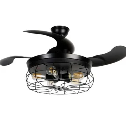 QAZQA Deckenventilator Mit Licht|Wohnzimmerlampen*Deckenventilator schwarz mit einziehbaren Flügeln 107cm 5-flammig mit Fernbedienung - Gaiola