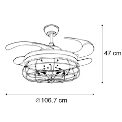 QAZQA Deckenventilator Mit Licht|Wohnzimmerlampen*Deckenventilator schwarz mit einziehbaren Flügeln 107cm 5-flammig mit Fernbedienung - Gaiola