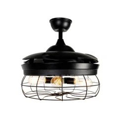 QAZQA Deckenventilator Mit Licht|Wohnzimmerlampen*Deckenventilator schwarz mit einziehbaren Flügeln 107cm 5-flammig mit Fernbedienung - Gaiola