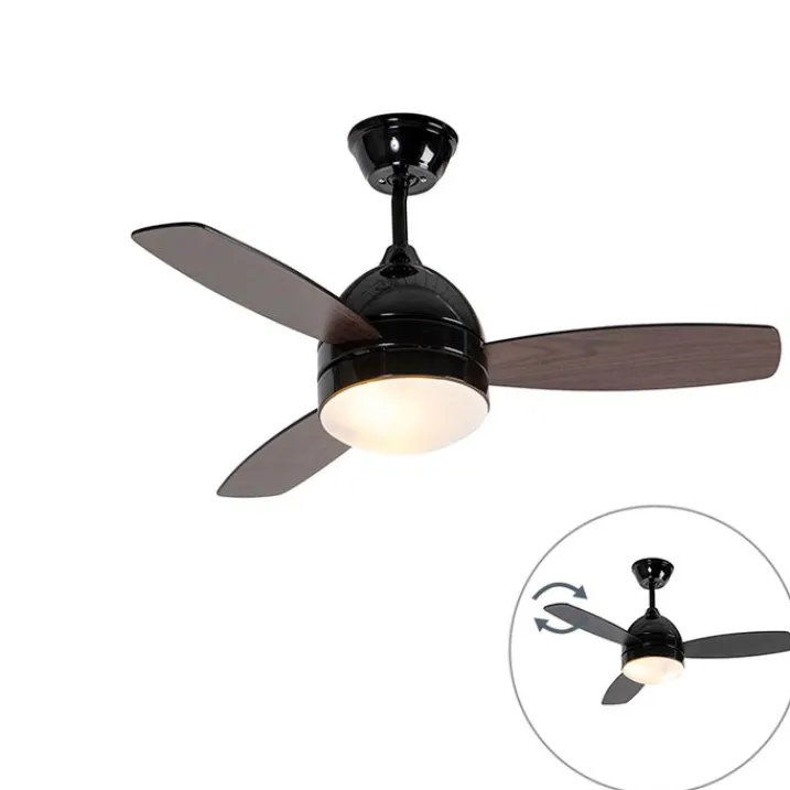 QAZQA Deckenventilator Mit Licht|Wohnzimmerlampen*Deckenventilator schwarz mit Holzaufdruck 96cm mit Fernbedienung - Rotar