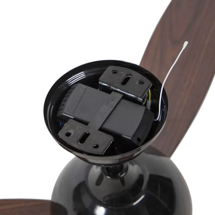 QAZQA Deckenventilator Mit Licht|Wohnzimmerlampen*Deckenventilator schwarz mit Holzaufdruck 96cm mit Fernbedienung - Rotar