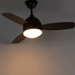 QAZQA Deckenventilator Mit Licht|Wohnzimmerlampen*Deckenventilator schwarz mit Holzaufdruck 96cm mit Fernbedienung - Rotar